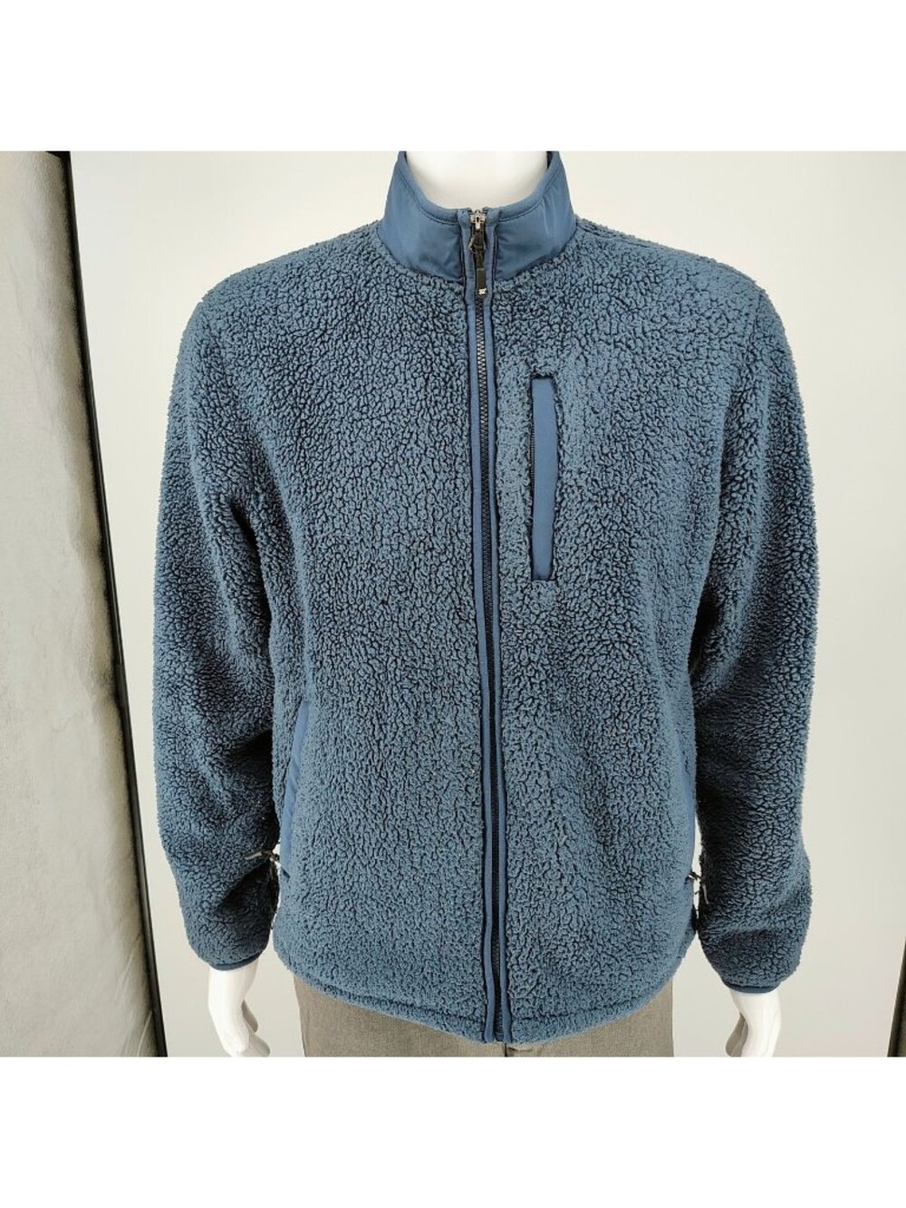 Mens 32 Degrees Heat Full-Zip Blue Polyester Sherpa Fleece Jacket (Small)
